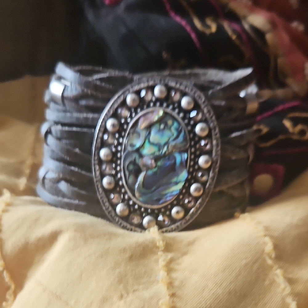 Leatherock Gray Multi-Strand Bracelet with Silver and Abalone Accent